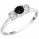 14K Gold Round 3 Stone Black Diamond & White Diamond Ring (1/2 ctw)