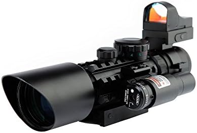 Mentium Scope-Dot Sight-Laser 3 in 1 Combo, 3-10 x 42 Compact Scope Red Laser Holographic Green / Red Dot Sight