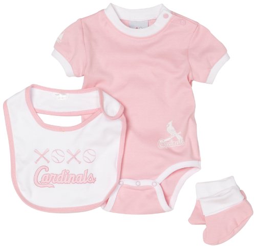 MLB Infant/Toddler Girls' St. Louis Cardinals Onesie Bib & Bootie Set (Pink, 6-9 Months)