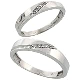 14k White Gold 2-Piece His (4.5mm) & Hers (3.5mm) Diamond Wedding Band Set, w/ 0.07 Carat Brilliant Cut Diamonds; Ladies Size 6