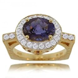 Womens Iolite & Diamond Square Cocktail Ring in 14K Yellow Gold