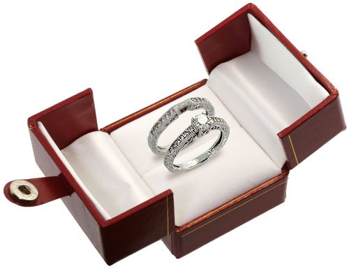 14k White Gold 2-Piece Wedding Ring Set, w/ 0.40 Carat (Center) & 0.33 Carat (Sides) Brilliant Cut Diamonds