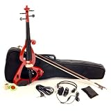 Austin Bazaar Full Size 4/4 Electric Violin Set with Case and Accessories - Red