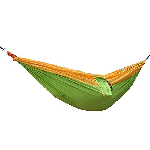 Yosoo(TM) Double Hammock - Lightweight Indoor and Outdoor Nylon Parachute Hammocks for Camping, Backpacking & Travel. Tree Ropes Included (yellow & green)
