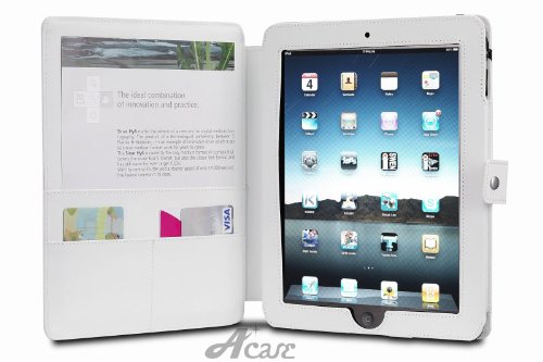 Acase Deluxe Leather multi-view Case/Folio with Stand for Apple iPad - WHITE