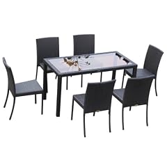 Ambientehome 63998 Essgruppe Lubango 7-teilig, Stapelstuhl ca. 140 x 70 cm, Polyrattan, gold / braun