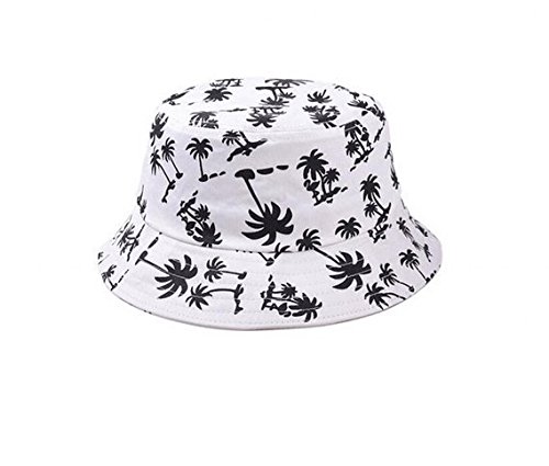 MIXMAX Zipper Graffiti Flat Bucket Hat with Coconut Tree Pattern Outdoor Hatsun Hat H002