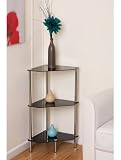 Black Glass Chrome and Steel 3 Tier Corner Table Shelf Unit
