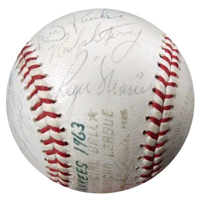 1963 NY Yankees (28 Signatures) Autographed/Hand Signed AL Baseball Roger Maris, Mickey Mantle, Yogi