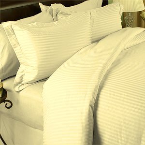 Egyptian Cotton 1200 Thread Count 3 - Pc Sateen Stripe Duvet Cover Ecru - King.