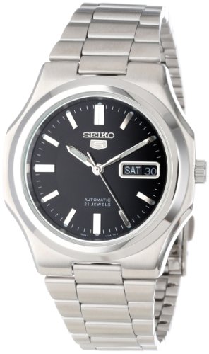 Seiko Mens SNKK47 Seiko 5 Automatic Black Dial Stainless Steel Bracelet Watch