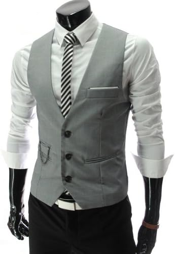 Izaac Mens Top Designed Casual Slim Fit Skinny Dress Vest Waistcoat Gilet (US L /Tag XXL, grey)