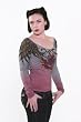 Anama Clothing Melange Grey Pink Sacred Heart Wings Scoop Neck Tattoo Top Medium