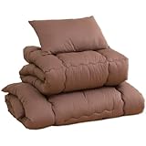 【累計12000セット突破】ISO認可工場で製造! ホコリが出にくい布団セット シングル 洗える 組布団 3点セット超軽量 ピーチスキン加工 防ダニ アレルギー対策 収納袋付き ブラウン 61140237BR