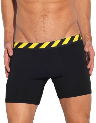 Hipstripes Men's Cotton Caution Stripes Boxer Brief Medium Black/Yellow Details