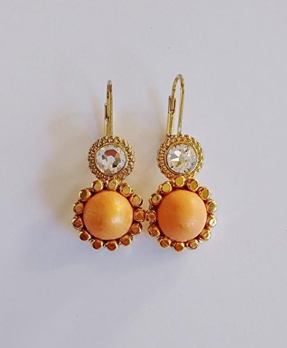 Peach Dangle Earring, Swarovski Crystal, Leverback