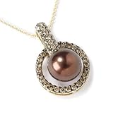 14K Gold Chocolate South Sea Cultured Pearl & Diamond Pendant w/ Chain