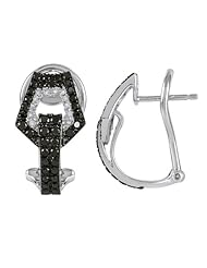 14K White Gold 0.73ct Belt Prong Black and White Diamond Huggie Earrings
