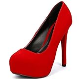 Women's Qupid High Heel Almond Toe Platform Classic Stiletto Pump Shoes,7.5 B(M) US,Red Ve