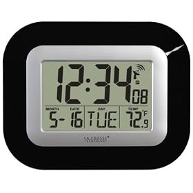La Crosse Technology WT-8005U-B Atomic Digital Wall Clock with Indoor Temperature, Black