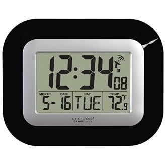 La Crosse Technology WT-8005U-B Atomic Digital Wall Clock with Indoor Temperature, Black Lacrosse Technology WT-8005U - 9-Inch Digital Atomic Wall Clock