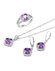 Sterling Silver 20.16 CTW Cubic Zirconias Ladies Jewelry Set. Ring Size 7.5. Length 29 in. Total Item weight 4.5 g.