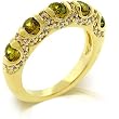 14k Gold Bonded Ring with Handset Olive and Clear CZs across the Top of the Shank in Goldtone - Size: 5-10