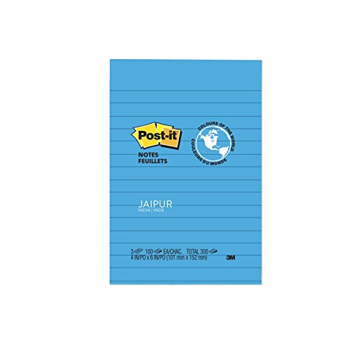 Post-it notes, 4 in x 6 in, jaipur collection, lined, 3…