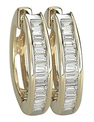 14K Yellow Gold 0.49ct Simply Single Row Baguette Diamond Huggie Earrings