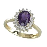 14K Yellow Gold 1/7 ct. Diamond and Oval Shaped Amethyst Ring