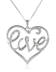 10k Gold 1/7 cttw Diamond "Love" in Heart Pendant Necklace, 18"