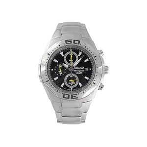 Seiko, Men's, Chronograph, Black Dial, All Stainless Steel Watch # SNA799