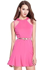 Sexy Cocktail Above the Knee  Belted Pleated Backless Halter Sleeveless Tank Summer Cotton/Organza/Knit Evening Dress/Prom Dress/Party Dress/Mini Dress  With a Bow(s)