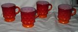 Vintage SET of 4 Fire King Kimberly Style Orange Coffee Mugs Cups - Great Condition
