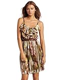 IMAGE OF Calvin Klein Womens Tiered Ruffle Dress, Olivine/Nectar/Dune, X-Large