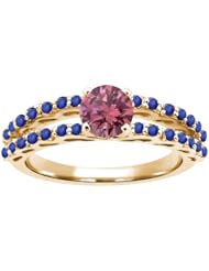 1.07 Ct Round Pink Diamond Blue Sapphire 18K Yellow Gold Ring