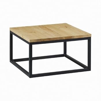 Petite table basse carrée bois pieds métal noir 60x60 cm KANSAS