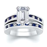 2.74 CT EMERALD DIAMOND W ROUND BLUE SAPPHIRE RING SET