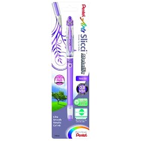 Pentel Arts Slicci Metallic 0.8 mm Needle Tip Gel Pen, Metallic Violet Ink, 1 Pack (BG208BPMV)