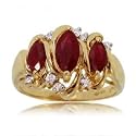 10KT Yellow Gold Ring w Marquise Cut Ruby and Diamonds