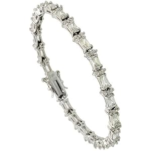 Buy Sterling Silver 6.25 ct. size Emerald Cut CZ Tennis Bracelet w  alternating Round Stones, 7 in., 7... by Sabrina Silver