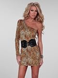 Leopard Print Long Sleeve One Shoulder Dress - ONE SIZE