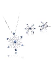 14K White Gold Blue Diamond Snow Flake Earrings and Pendant with Box Chain Set (1/5 cttw)