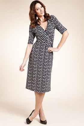 Mock Wrap Spotted Jersey Dress