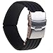 Black Silicone Rubber Watch Strap Band Deployment Buckle Waterproof 24mm