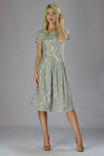 Mikarose Knee-Length Short Sleeve Spring Dress- Renee Grey, Size LG (12-14)