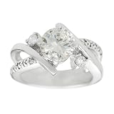 Tressa White Cubic Zirconia Modern Wedding Engagement Ring Rhodium Plated Brass Lead Free