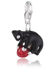 VINANI brand Germany 925 Sterling Silver Charm Pendant playing Cat black Ball of Wool red enameled HKWK