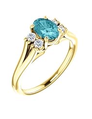 18K Yellow Gold 7.00x5.00mm Oval Cut Blue Zircon and Diamond Ring -- LIFETIME WARRANTY