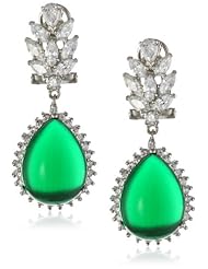 Nina Tatum Emerald Cabochons with Flame Top Cubic Zirconia Topped Drop Earrings